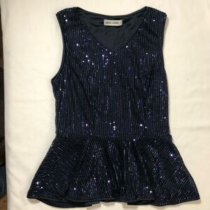 GRACE KARIN Women's Sleeveless Sparkle Sequin Top V-Neck Blue Sexy Tank Small
